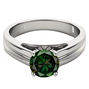 1,85Kt Runden Form 100% Natürlich Gelblich Grun Diamant Ring Im 585er Weißgold - Bild 1 von 4