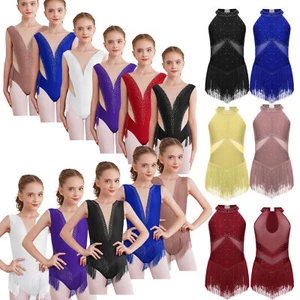 Girls Tassel Latin Jazz Dance Dress Leotard Salsa Tango Cha-Cha Rumba Costume - Picture 1 of 184