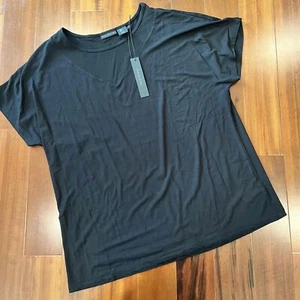 New NWT Tahari Black T-Shirt Short Sleeve Mesh V-Neck Basic Tee Lightweight Sz L - Picture 1 of 6