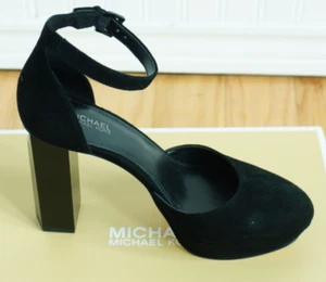 Michael Kors Platform Black Micro Suede 4" Block Heels 6.5M Ankle Strap NEW - Picture 1 of 6
