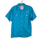 Columbia PFG Boys Bright Blue Short Sleeve Vented Back Button Down Fishing Shirt