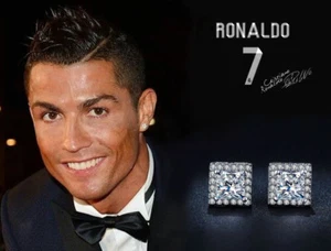 Boucles d’oreilles homme Ronaldo 18 carats véritable plaqué platine AAA suisse cubique zircon gemme - Photo 1/6