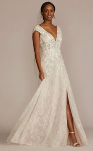 UK6/8 US4 Mellisa Dulce Cuentas Encaje Manga Gorra Vestido de Novia con abertura PVP £1050 - Imagen 1 de 17