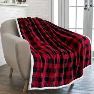 Plaid Buffalo Checker Christmas Throw Blanket Soft Sherpa Fleece for Sofa Couch - Picture 1 of 57