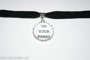On Your Knees Black Velvet Choker Necklace Jewellery Fetish Bondage Sub Collar - Picture 1 of 2