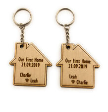 2 x Personalised Keyrings Our First Home Wooden Gift House Warming