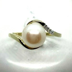 Ring mit Perle und Brillanten 0,015 ct. 8K 333er Gelbgold Gr. 57 - Bild 1 von 5