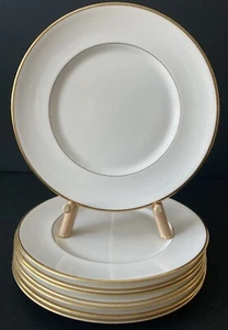 Set Of 8 REGENT By ROYAL DOULTON Salad Plates 8” White With Gold Rim Bone China - Picture 1 of 5
