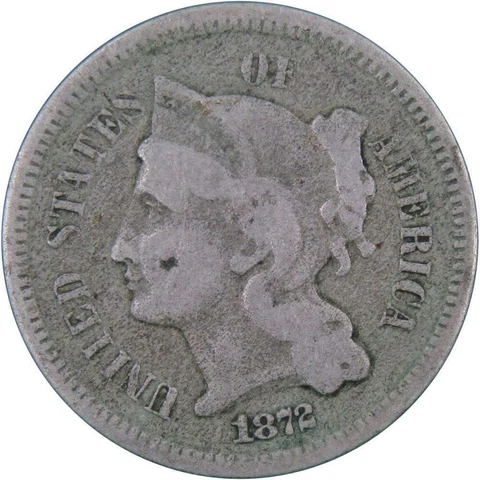 1872 Three Cent Piece AG About Good Nickel 3c US Type Coin Collectible Cover