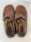 Born Women's Brown Leather Slip On Clog Low Back Shoes with buckle size 39/US 8.