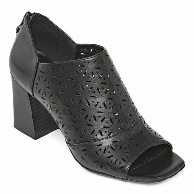 Zapatos de salón Andrew Geller Chase para mujer tacón ancho talla 11 M negros punta abierta cremallera trasera  Foto 1 de 4