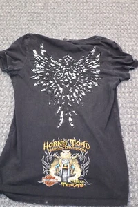 Harley Davidson Lace Back T Shirt Women's Size S Horney Toad Temple Texas Black - Picture 1 of 16