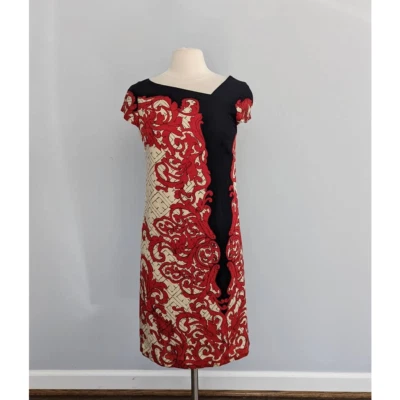 Yoana Barschi Silk Black Red Cream Lace Dress Size 6 Small Medium Christmas - Image 1 of 4