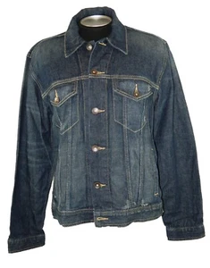 Men's Jean Jacket Roebuck Factory Distressed Denim Blue Tag L Sleeve 27 - Picture 1 of 3