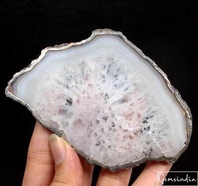 Rebanada de ágata de ónix blanco druzy piedra preciosa de forma libre cabujón geoda natural 390 quilates Foto 1 de 4