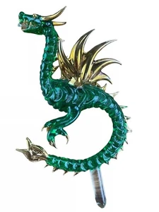 Dragon Medieval Hand Blown Glass Figurine Crystal Gold Green Year Of The Dragon - Picture 1 of 12