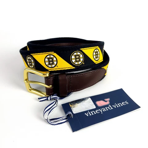 Vineyard Vines Boston Bruins Repp Stripe Belt Sz 42 NHL Yellow Black New Cover