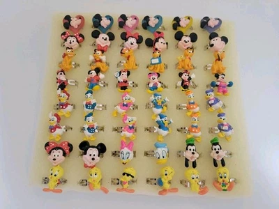 VINTAGE NOS Disney Plastic Ring Lot 48 Dime Store Mickey Minnie Mouse Goofy 70’s - Image 1 of 4