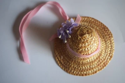 Винтажная соломенная шляпа Barbie размер только длинная розовая лента и украшения БЕЗ КУКЛЫ EUC - Изображение 1 из 4
