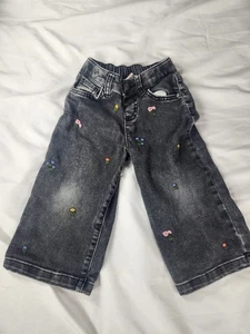 Cat & Jack 2T Mädchen Wide Leg Black Denim Jeans bestickt Blumen Stretchbund - Bild 1 von 6