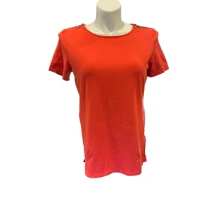 Michael Kors Damen Shirt Large Rot Kurzarm Reißverschluss Schulter Oberteil - Bild 1 von 10