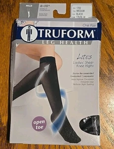 Truform Medium Medical Compression Socks 8-15 mmHg Black Knee High Open Toe - Picture 1 of 3