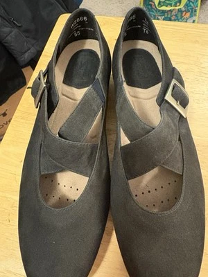 Zapatos Rockport Somerdale Mary Jane Cuero Negro Gamuza 7M Correas Cómodos Planos Foto 1 de 4