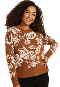 Maurices~New With Tags~Cognac Floral Long Sleeve Pullover Sweater~Size XXL - Picture 1 of 6