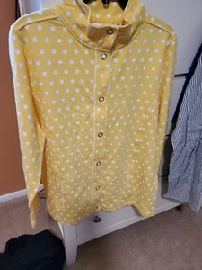 Quacker Factory Womens MED Knit Jacket Snap Closure Polka Dot Yellow White NWOT - Picture 1 of 16