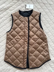 Theory quilted vest taffeta poly LT Camel Brown Black Sz S down NWT - Picture 1 of 14