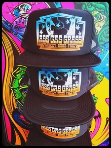 ASS GAS GRASS devil mudflap VINTAGE psych biker trucker hat cannabis muscle car - Picture 1 of 4