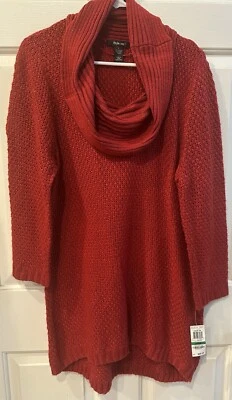 STYLE & CO Red Metallic Sparkle Cowl Neck Tunic Sweater-Sz LG-NWT - Image 1 of 4