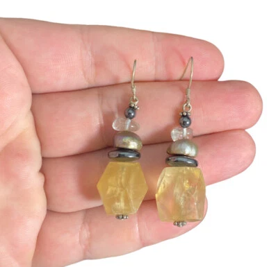 Драгоценные серьги из стерлингового серебра с кварцем и жемчугом и пирсингом и крючком и драгоценными камнями - Изображение 1 из 4