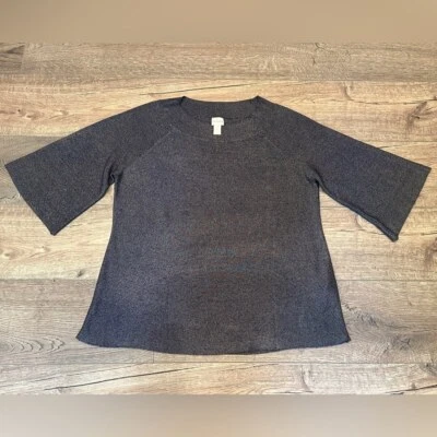 Suéter Chico’s Azul Marino Brillo Manga Campana 3/4 Tejido Elastizado Ligero XL Foto 1 de 4