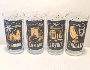 TWA Airlines VTG High Ball Cocktail Glasses (4) *Destination Countries Excellent