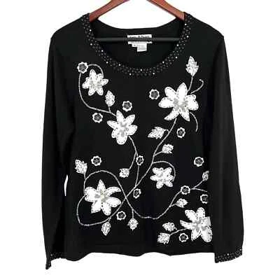 Blusa Jack B Quick Feminina Tamanho Médio Preta Frisada Floral Artística Blusa Top  - Imagem 1 de 4