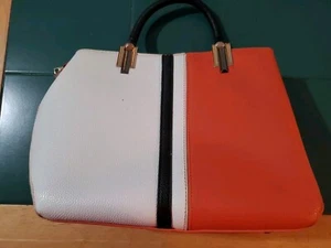 Orange-weiße Handtasche schwarz gestreift Tasche 3-teilig JC Penny Kunstleder - Bild 1 von 12