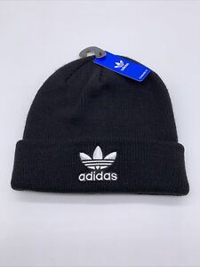 Adidas Originals OG Trefoil Knit Cuff Beanie Stocking Hat Skull Cap Black White
