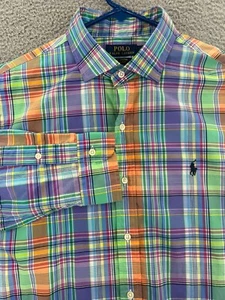 POLO RALPH LAUREN camicia manica lunga Madras quadri bottoni uomo grande elasticizzata - Foto 1 di 17