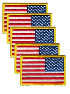 Amerikanische Flagge Aufnäher - Menge 5 @ $2ea, Sternfeld rechts, Goldrand 3 1/2" x 2 1/4" - Bild 1 von 3