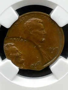 1969 D NGC AU58  Double Struck Double Date Lincoln Cent Error Amazing Eye Appeal - Picture 1 of 4