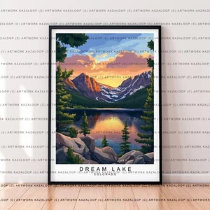 Stampa illustrazione arte Dream Lake senza cornice Dream Lake Colorado poster decorazione - Foto 1 di 2