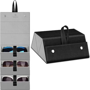 Foldable Sunglasses Organizer Case with 3 Slot Eyeglasses Travel Glasses Storage - Picture 1 of 8