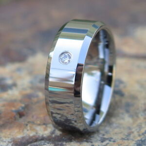 Hawaiian Shiny Tungsten One Cubic Zirconia Inlay Wedding Ring Band 8mm TUR1005
