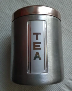 vintage retro aluminum TEA canister - copper colored  top - Picture 1 of 8