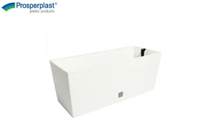 Plant Pot Rectangular Modern Rattan Garden Planters Indoor Outdoor White - Picture 1 of 12