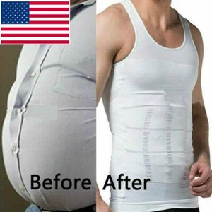 Men's Slimming Body Shaper Vest Abs Abdomen Compression Shirts Workout Tank Tops - Picture 1 of 20