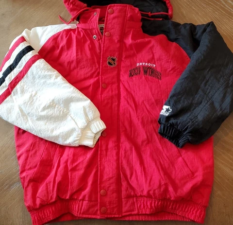 Detroit Red Wings Starter Coat Men’s L Full Zip/Button hooded Vintage 90s WARM Cover