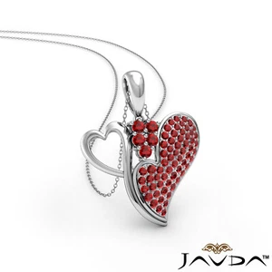 Double Heart Full of Love Round Ruby Natural Gemstone Pendant Necklace 0.75Ctw. - Picture 1 of 26