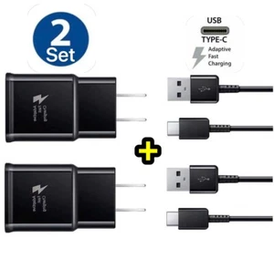 2-Set Fast Charge USB Wall Charger Type-C Cable For Samsung Galaxy  A30 A50 BLK - Picture 1 of 2